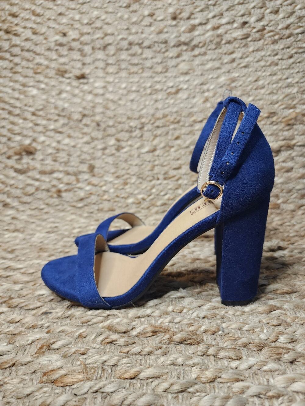 IDIFU Cookie Blue Suede 3" Block Heel Open Toe Chunky Strap Sandals Women's 8.5
